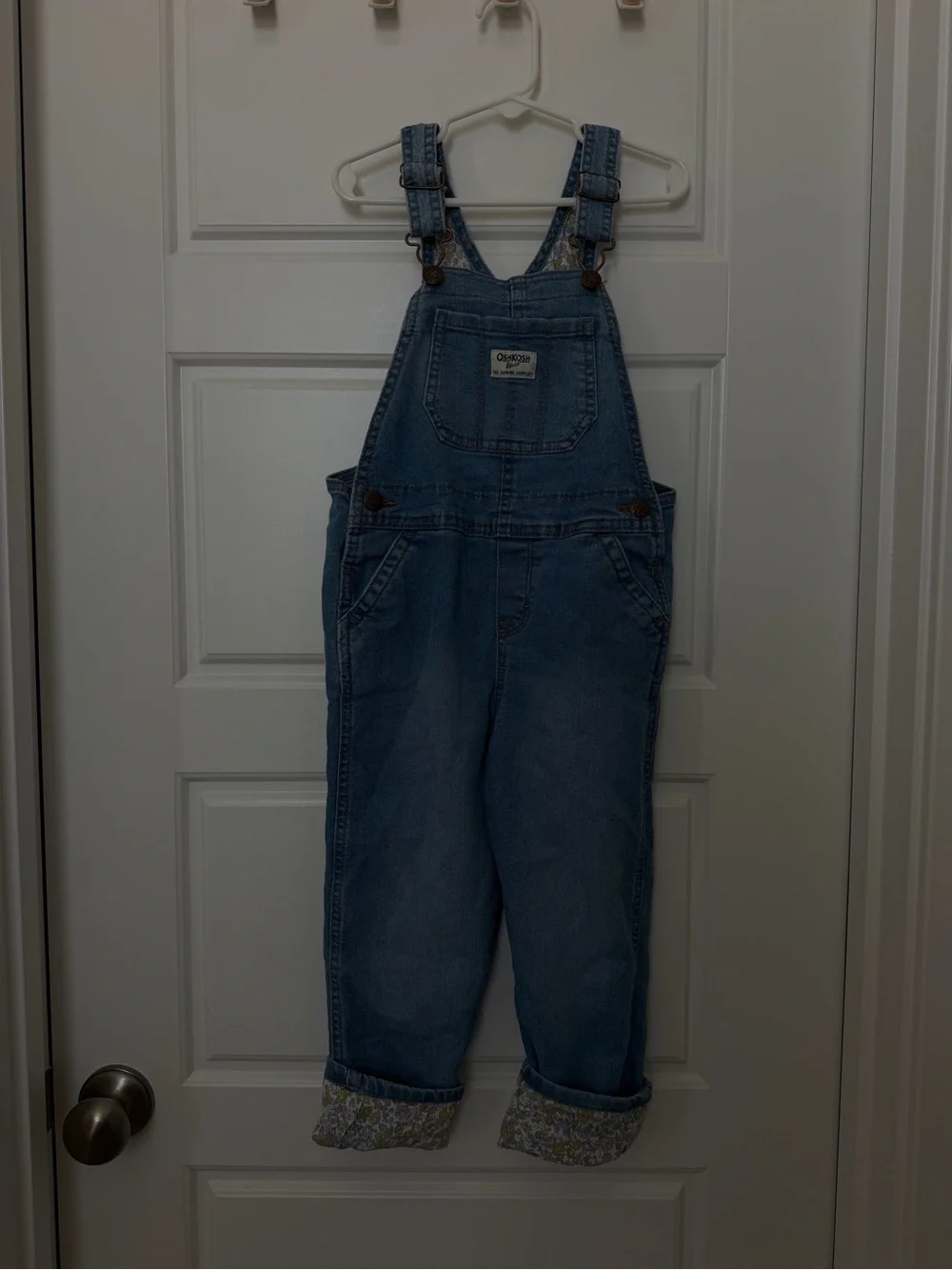 OshKosh B'gosh Medium Blue Denim Kids Overalls with Cuffed Floral Hem
